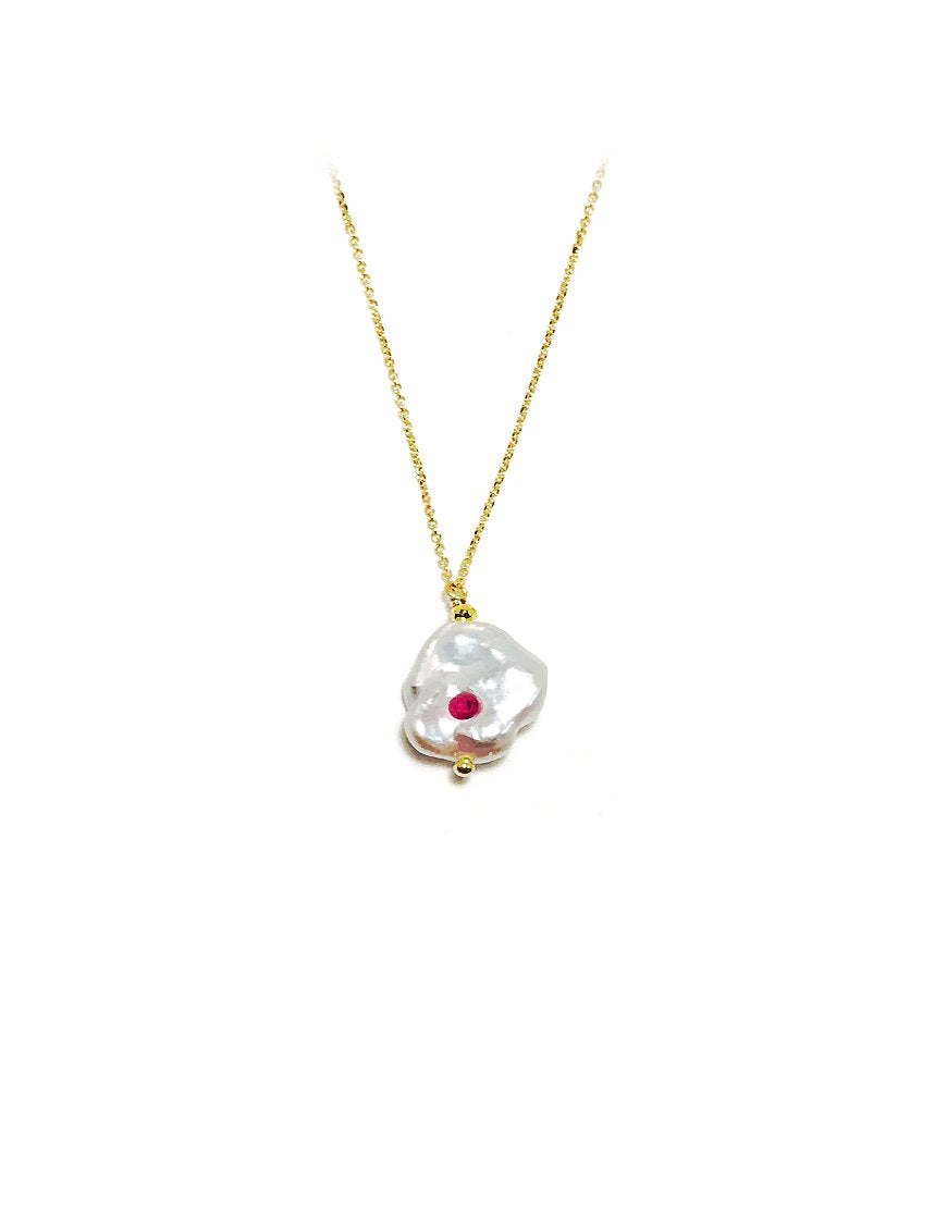 SILVER NECKLACE WITH BAROQUE PEARL (33019)