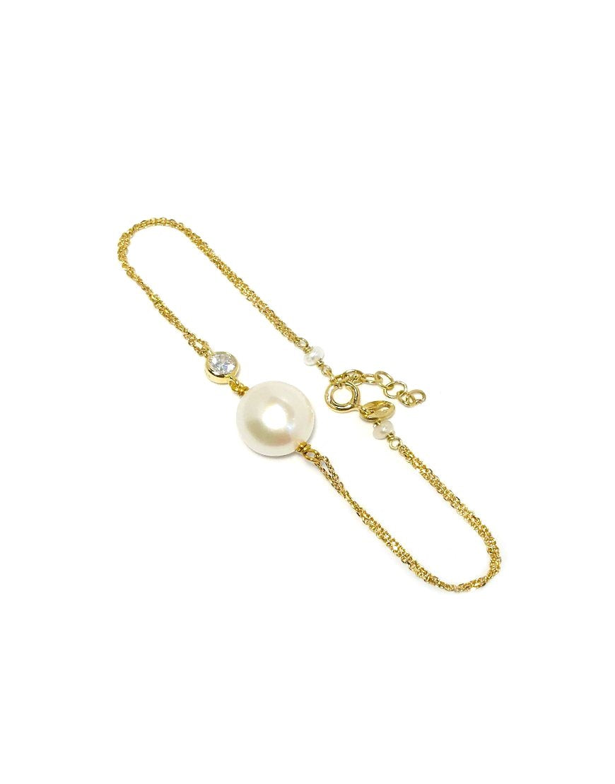 SILVER DOUBLE-STRAND BRACELET WITH PEARL (33045)