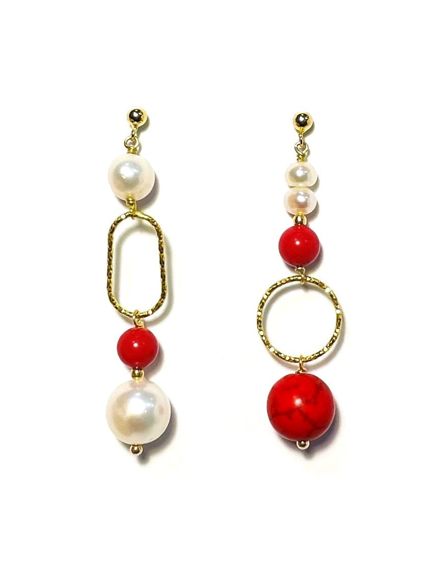 SILVER EARRINGS WITH CORAL PASTE (34329)