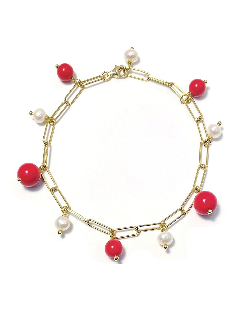 SILVER BRACELET WITH CORAL (34343)