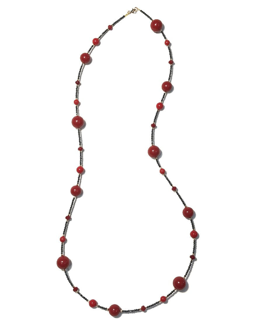 LONG NECKLACE WITH CORAL AND HEMATITE (30261)