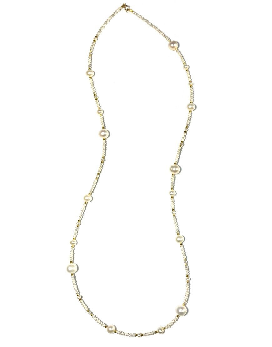 GOLD LONG NECKLACE WITH PEARLS (31668)
