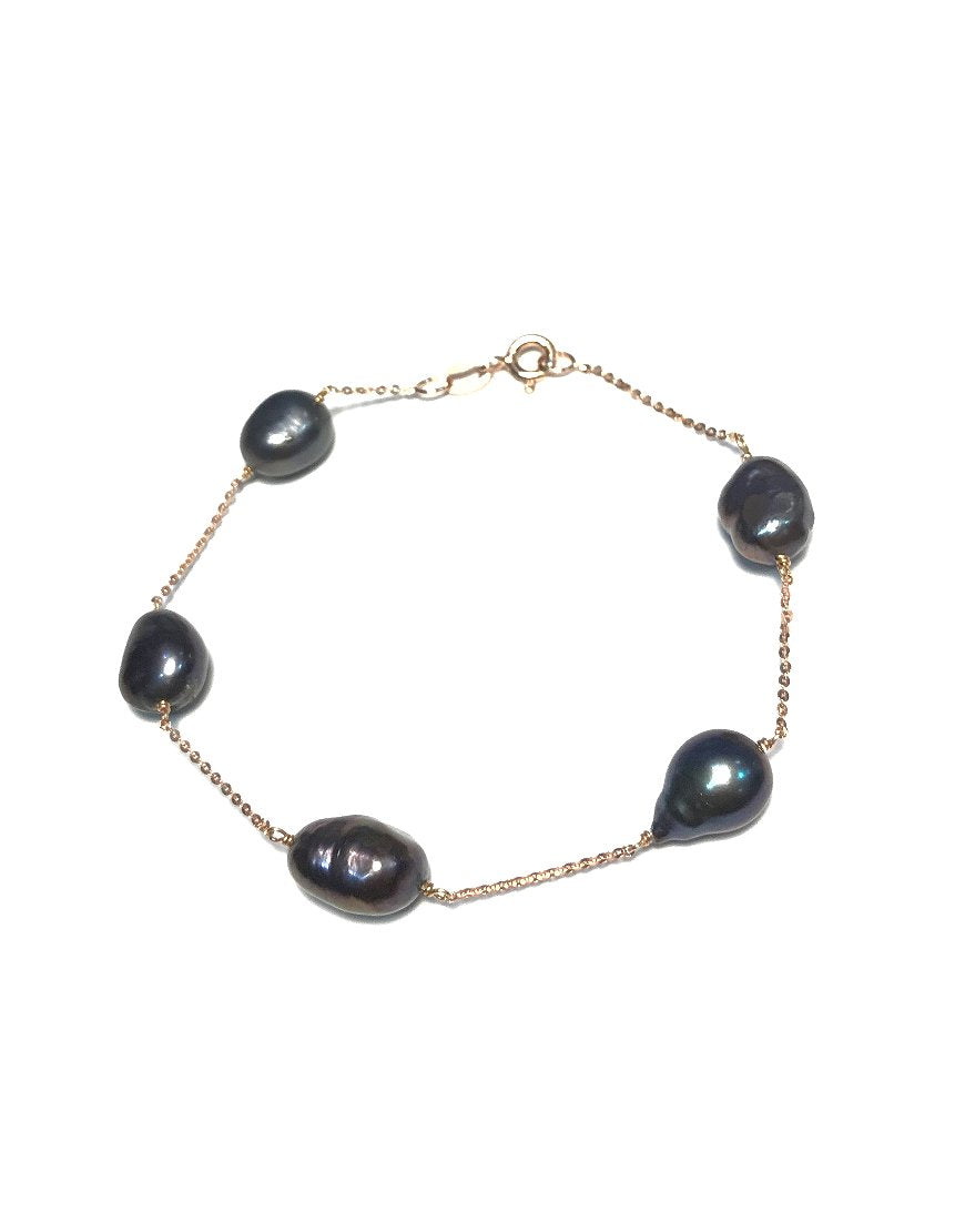 GOLD BRACELET WITH BLACK PEARLS (31706)