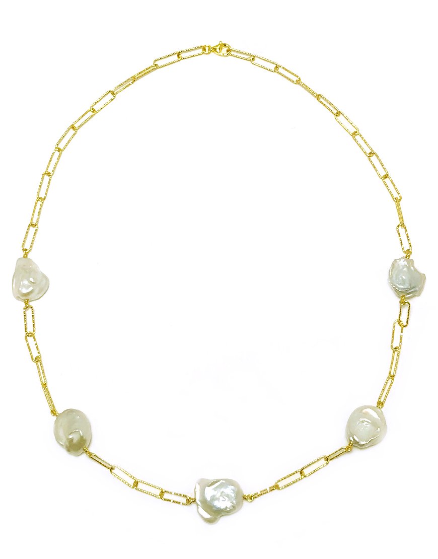 SILVER NECKLACE WITH BAROQUE PEARLS (33039)
