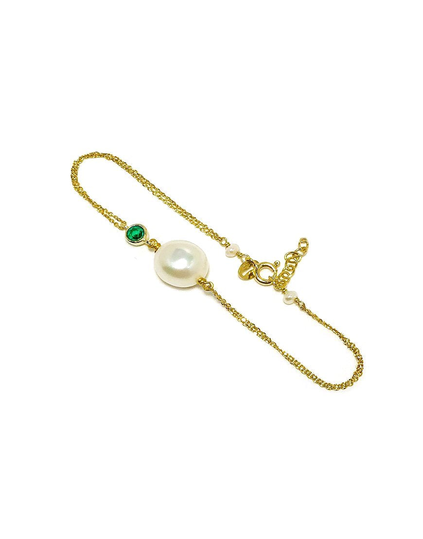 SILVER DOUBLE CHAIN BRACELET WITH PEARL (33047)