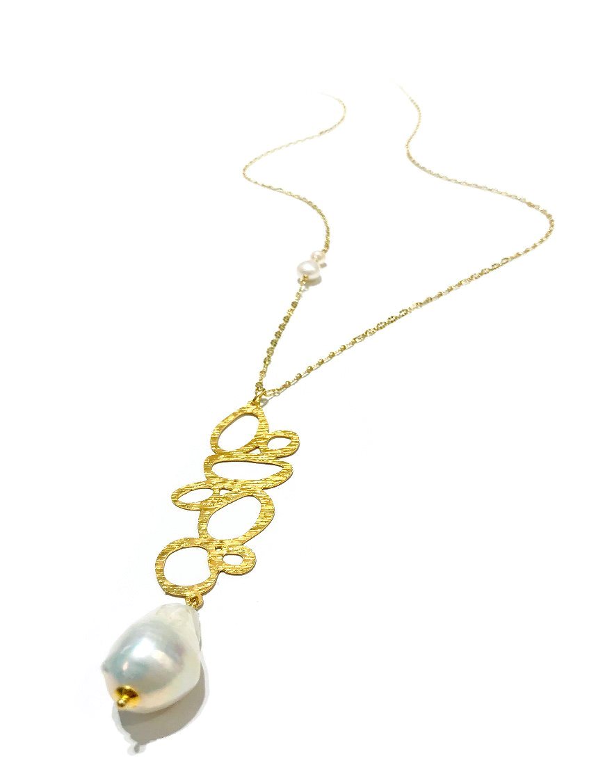 SILVER NECKLACE WITH BAROQUE PEARL (33090)
