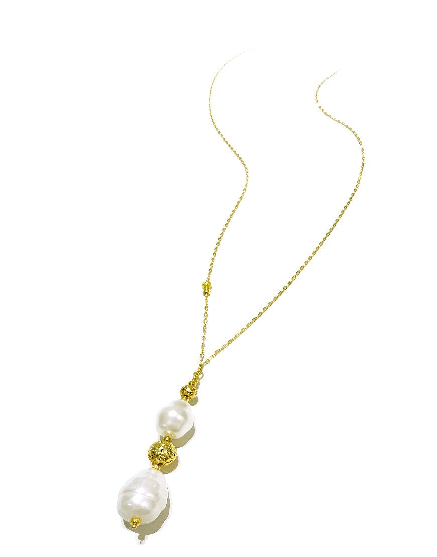 LONG SILVER NECKLACE WITH SHELL PEARL (33186)