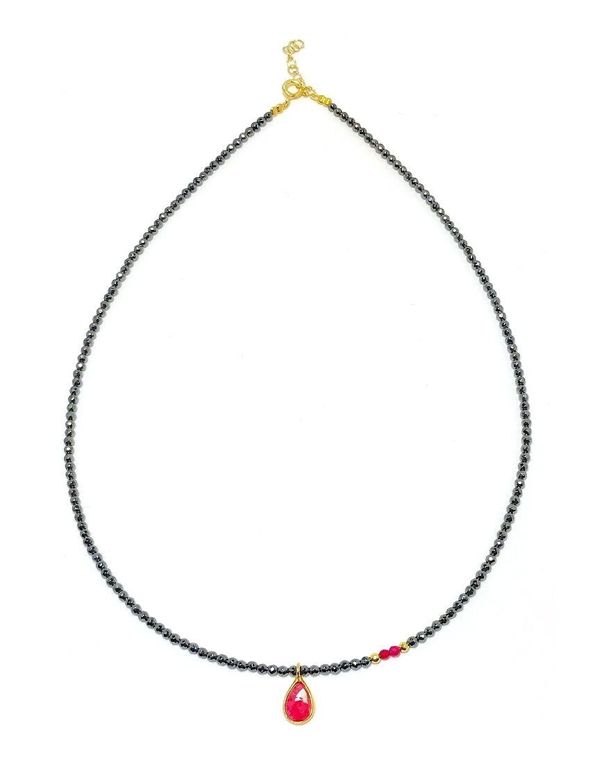 SILVER NECKLACE WITH HEMATITES (33204)