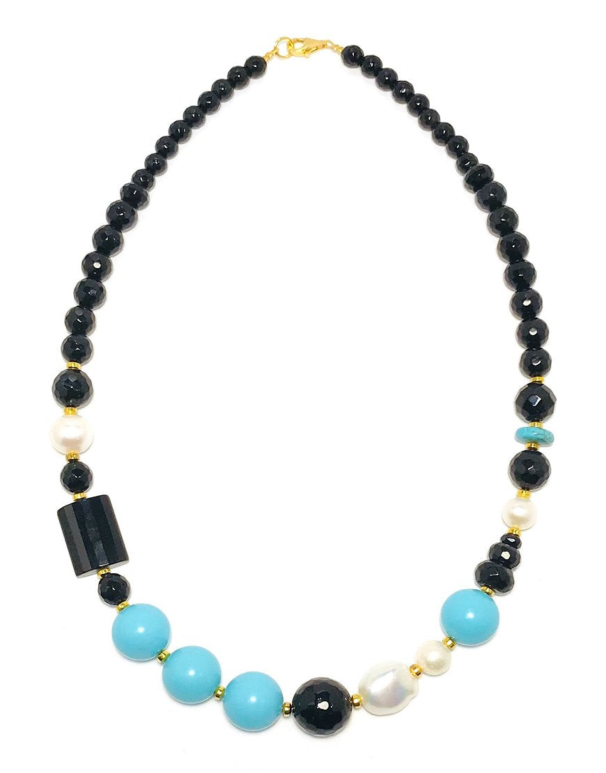 SILVER NECKLACE WITH AGATE AND TURQUOISE (33472)