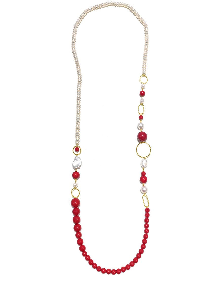 SILVER NECKLACE WITH CORAL (34306)