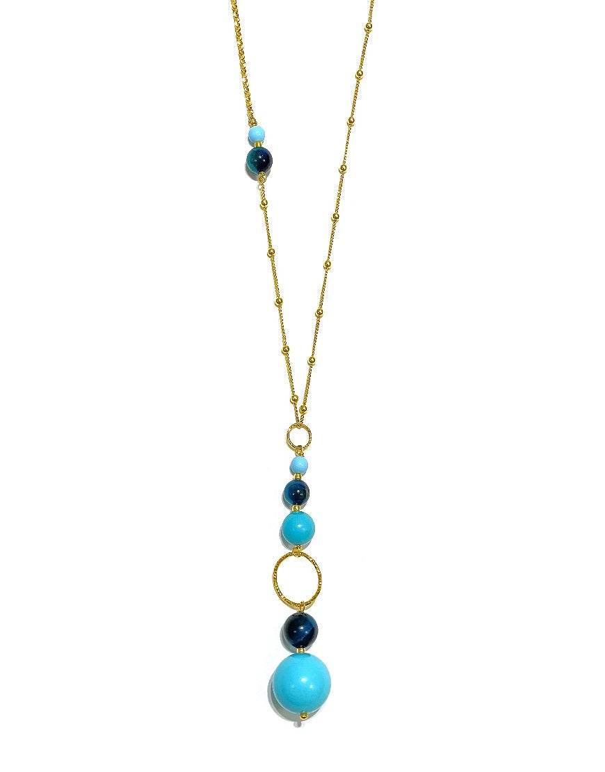 SILVER NECKLACE WITH BLUE TIGER EYE (34310)